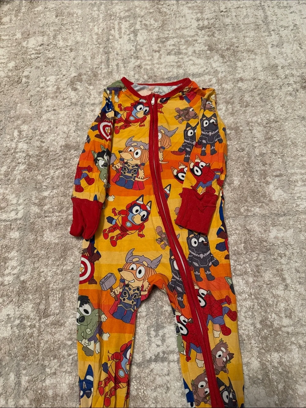 Wei Wei Bamboo Kids' Bluey Superhero Print Footie Pajamas - Orange & Red 12/18M